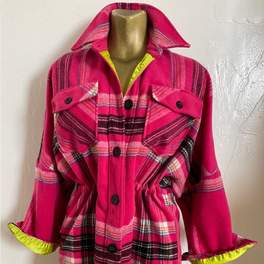 FREE PEOPLE Pink & Lime DOWN FOR YOU Plaid Shacket JACKET Size XS - Picture 12 of 16